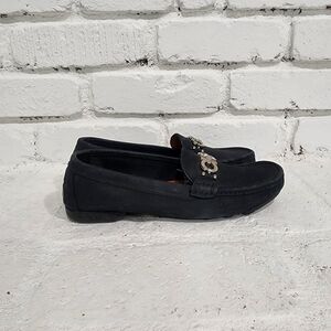 Salvatore Ferragamo Women Black Loafer Silver Logo Size 8.5